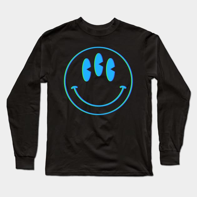 Trippy 90s acid house three eyed glitch smiley face Long Sleeve T-Shirt by shannlp